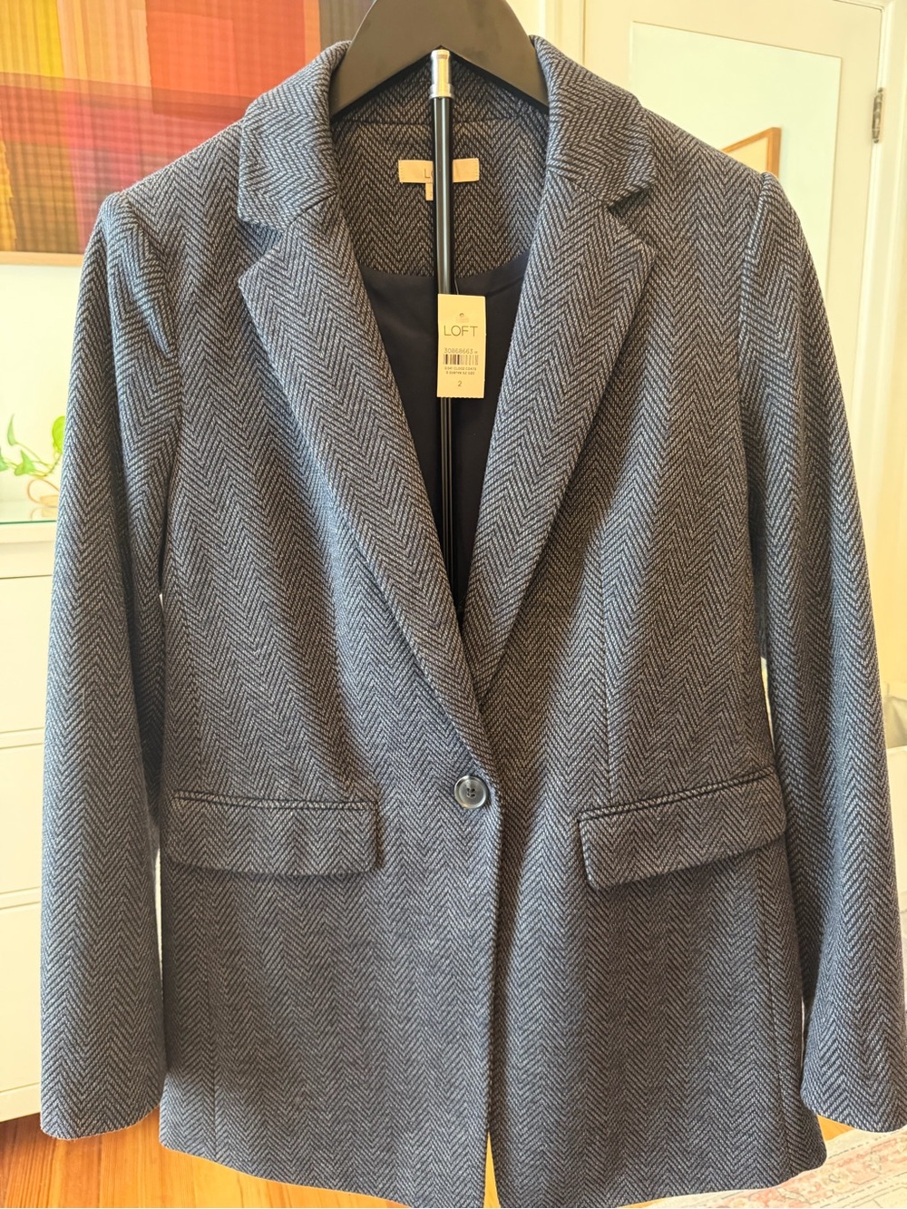 LOFT Gray Herringbone Single-Button Blazer